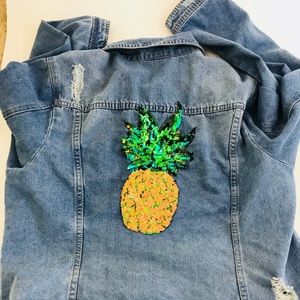 Pineapple Sequin Jean Jacket